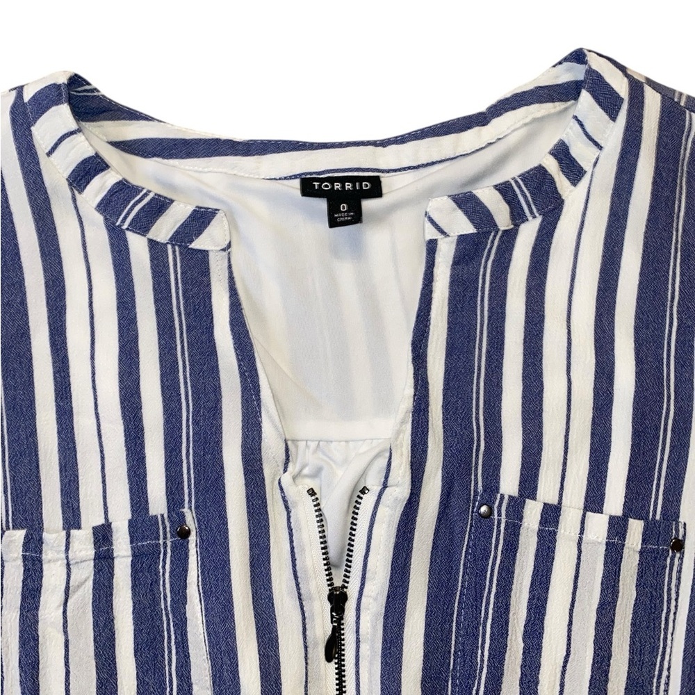 Torrid Blue & White Striped Zip-Front Dress – Size 0 (Plus 12) - Picture 3 of 3